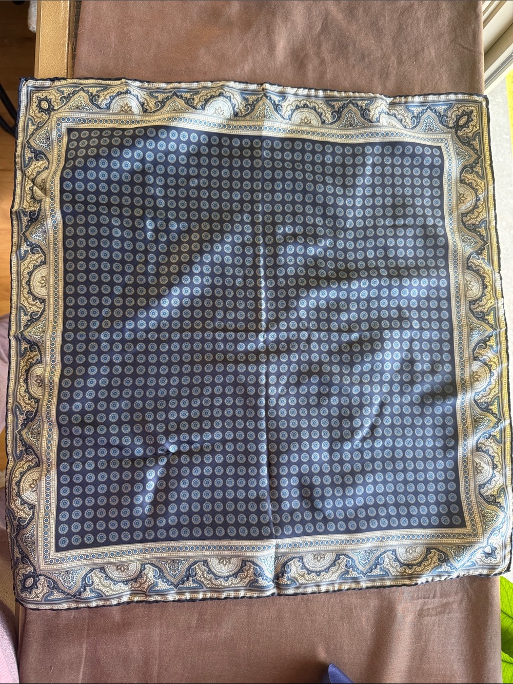 Men's Navy and Gold Pocket Square - Classic Silk Scarf